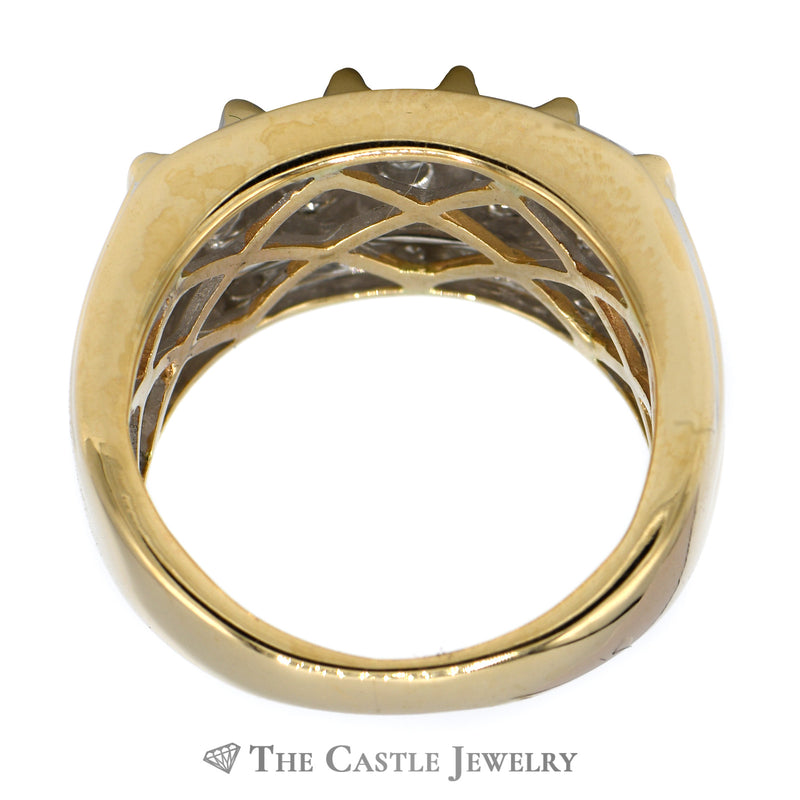 1cttw Men's Diamond Cluster Ring with Vertical and Horizontal Rows in 14k Yellow Gold