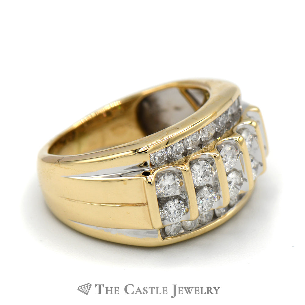 1cttw Men's Diamond Cluster Ring with Vertical and Horizontal Rows in 14k Yellow Gold