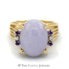 Large Cabochon Lavender Jade Ring with Diamond and Amethyst Accents in 14k Yellow Gold Split Shank Mounting - Thumbnail 1