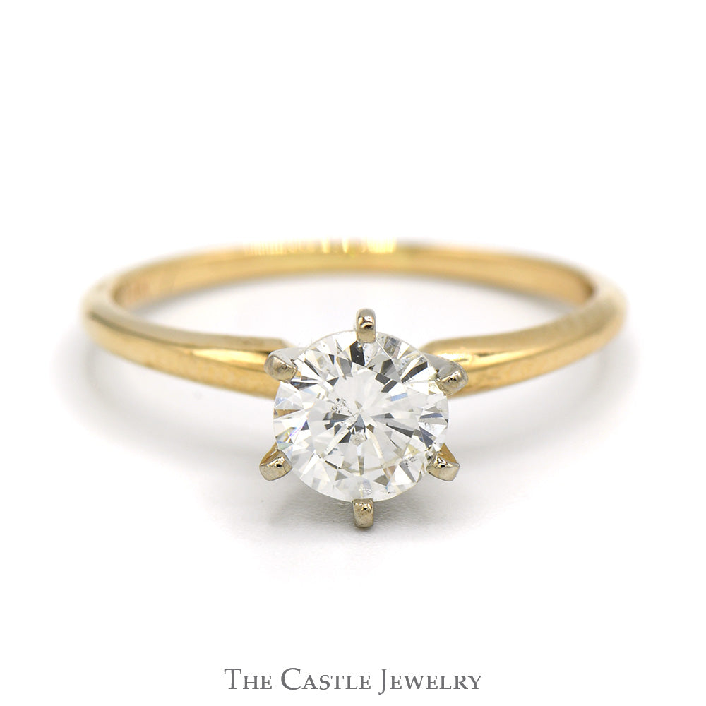 1.01ct Round Diamond Solitaire Engagement Ring in 14k Yellow Gold Tiffany Mounting - I1, I