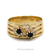 Double Sapphire Ring with Interwoven Row of Diamond Accents in 14k Yellow Gold - Thumbnail 1