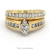 Marquise Shaped Diamond Cluster Bridal Set with Diamond Accents and Matching Band in 14k Yellow Gold - Thumbnail 1