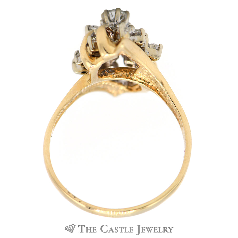 3/4cttw Diamond Cluster Bypass Ring in 14k Yellow Gold