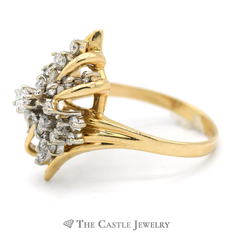 3/4cttw Diamond Cluster Bypass Ring in 14k Yellow Gold