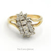 1cttw Diamond Diagonal Waterfall Cluster Ring in 14k Yellow Gold Curved Split Shank Setting - Thumbnail 1