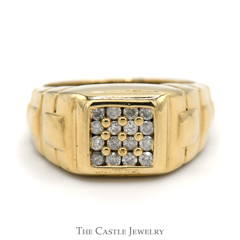 Men's Square Shaped Diamond Cluster Ring in 10k Yellow Gold