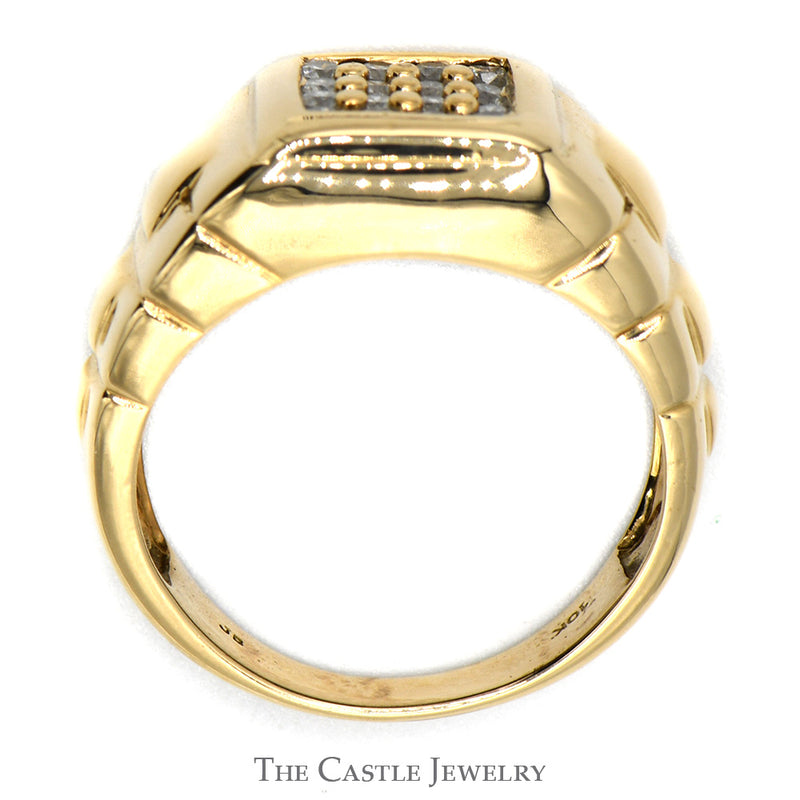 Men's Square Shaped Diamond Cluster Ring in 10k Yellow Gold