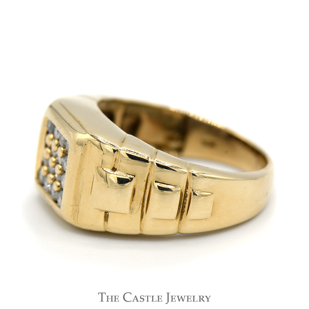 Men's Square Shaped Diamond Cluster Ring in 10k Yellow Gold