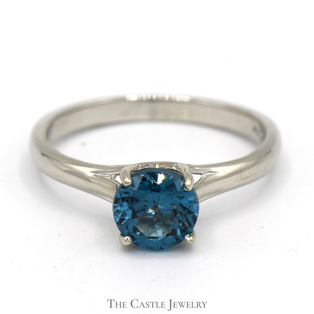 Round Blue Topaz Solitaire Engagement Ring in 14k White Gold