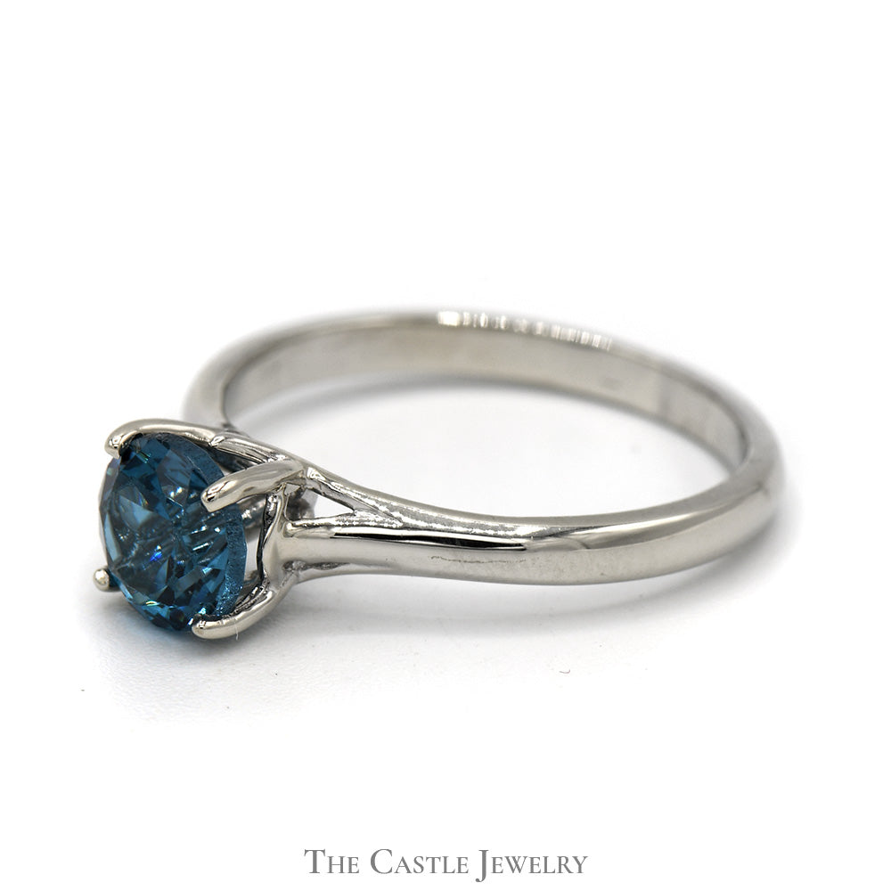Round Blue Topaz Solitaire Engagement Ring in 14k White Gold
