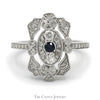 Vintage Style Sapphire Shield Ring with Diamond Accents in 14k White Gold - Thumbnail 1
