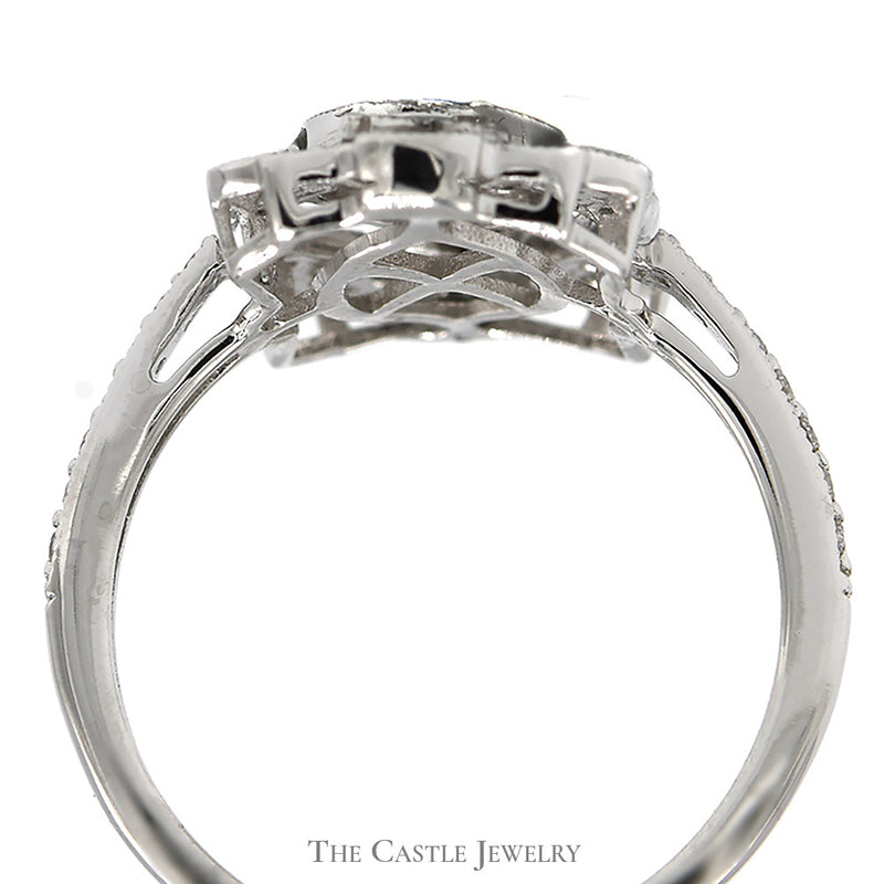 Vintage Style Sapphire Shield Ring with Diamond Accents in 14k White Gold