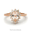 Pear Cut Morganite Engagement Ring with Diamond Halo in 14k Rose Gold - Thumbnail 1