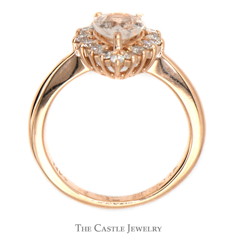 Pear Cut Morganite Engagement Ring with Diamond Halo in 14k Rose Gold