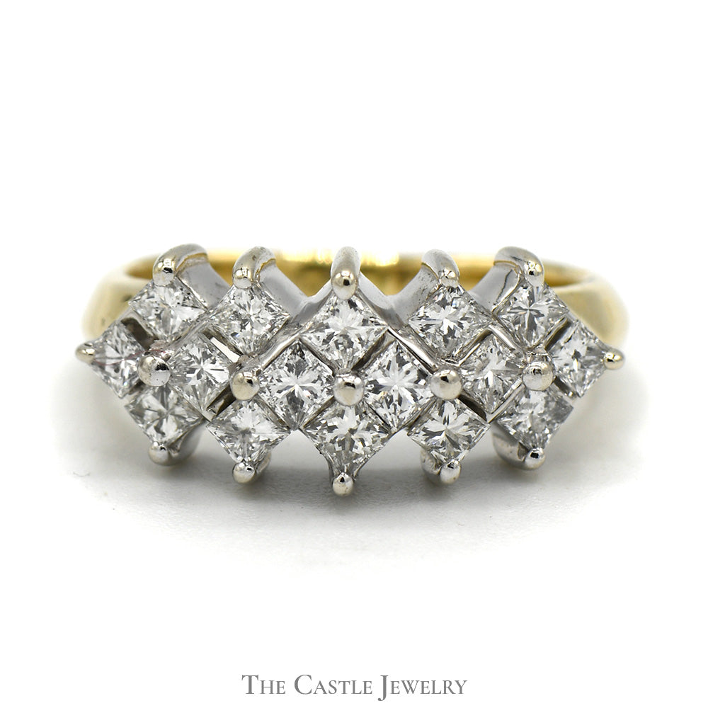 1cttw Princess Cut Diamond Cluster Band in 14k Yellow Gold