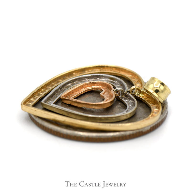 Tri-Gold Triple Heart Pendant in 10k Yellow, Rose and White Gold