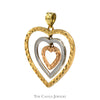Tri-Gold Triple Heart Pendant in 10k Yellow, Rose and White Gold - Thumbnail 2