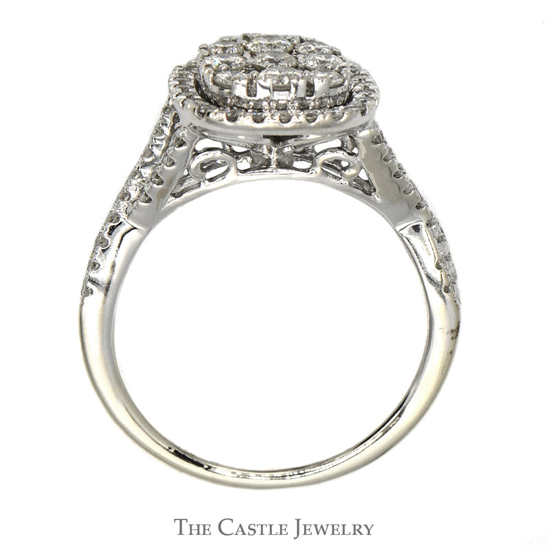 Square Shaped Diamond Cluster Ring with Diamond Halo and Accents in 14k White Gold