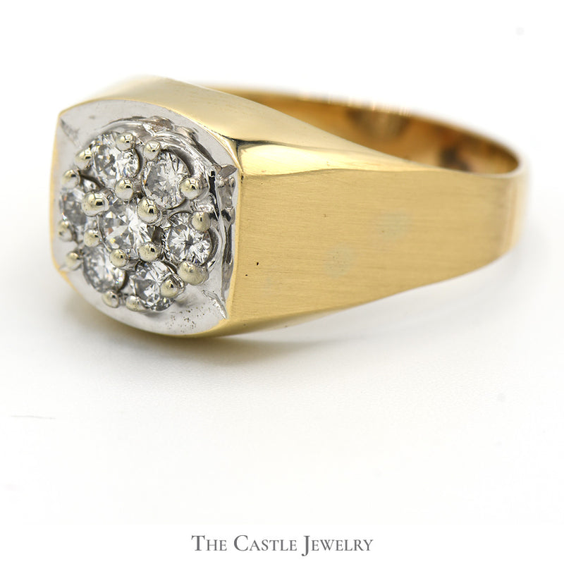 7 Diamond Cluster Men's Ring in 14k Yellow Gold