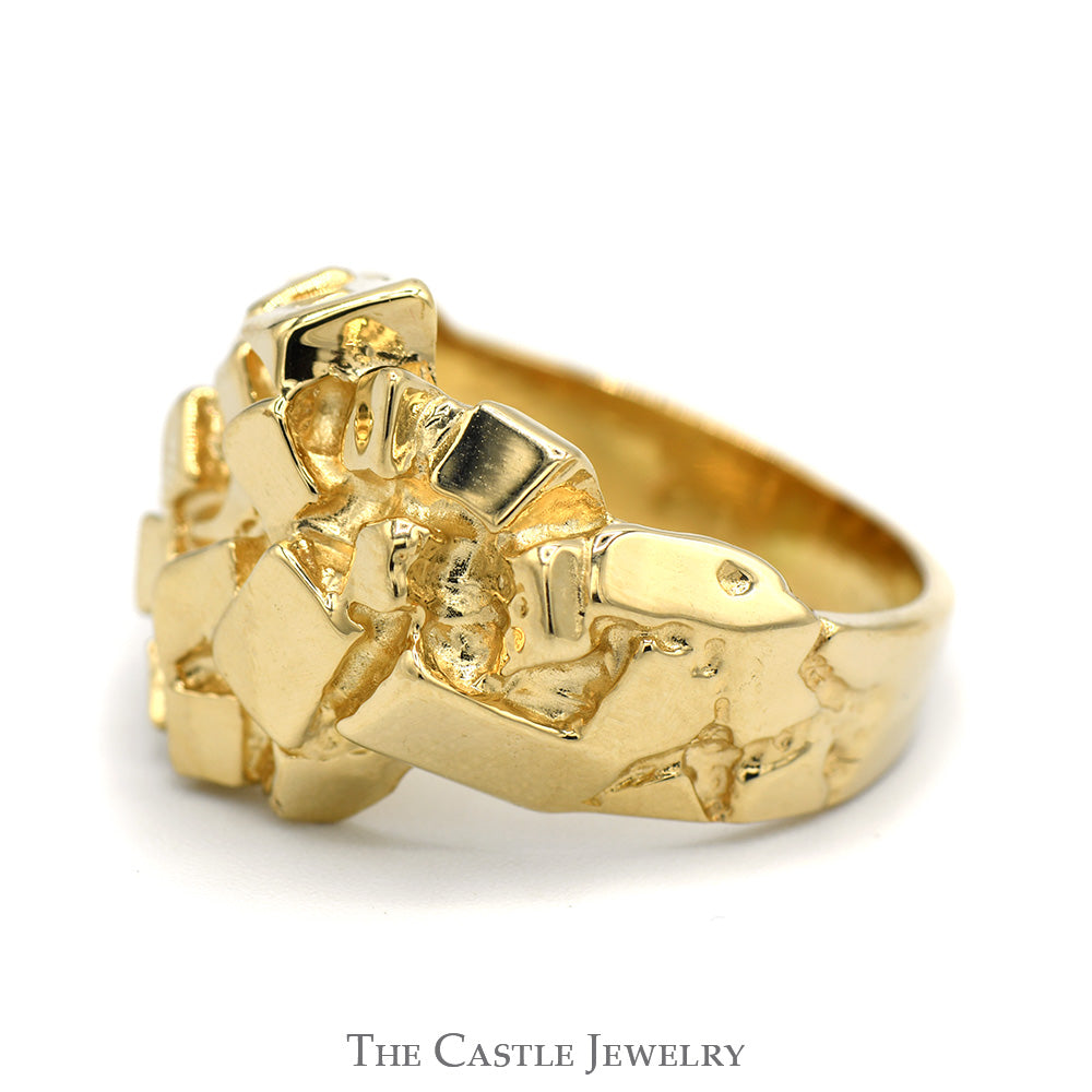 Men's Nugget Designed Ring in Solid 14k Yellow Gold The Castle Jewelry