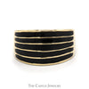 5 Row Black Enamel Striped Ring in 14k Yellow Gold Tapered Setting - Thumbnail 1
