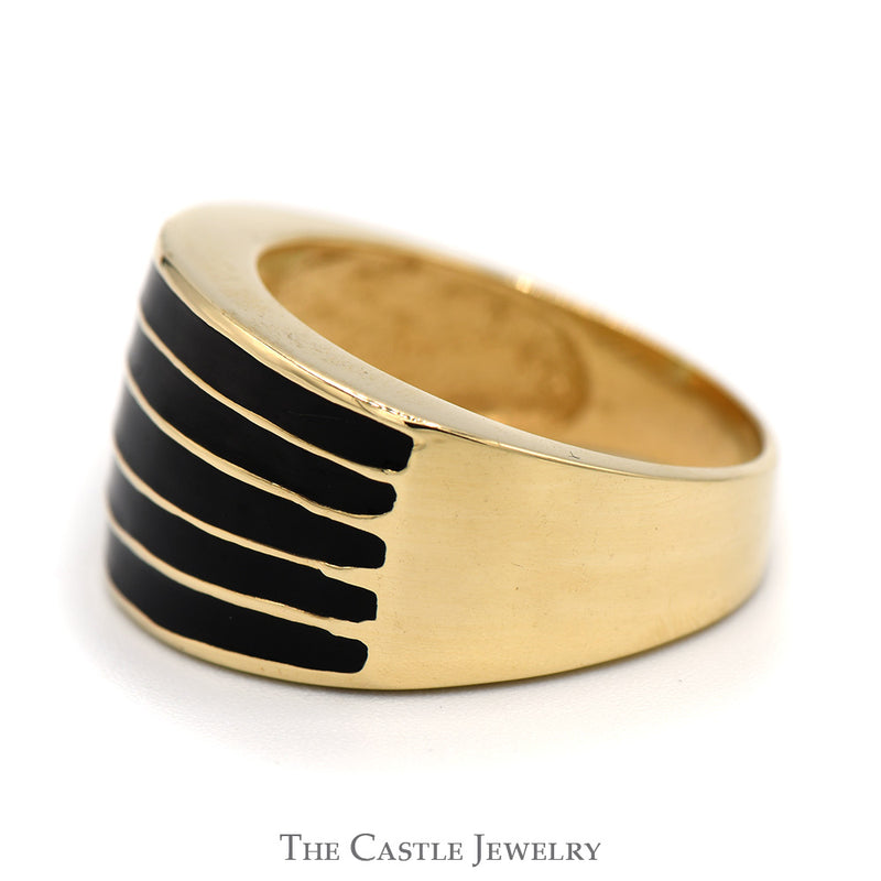5 Row Black Enamel Striped Ring in 14k Yellow Gold Tapered Setting