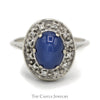 Cabochon Lindy Star Ring with Diamond Halo in 14k White Gold - Thumbnail 1