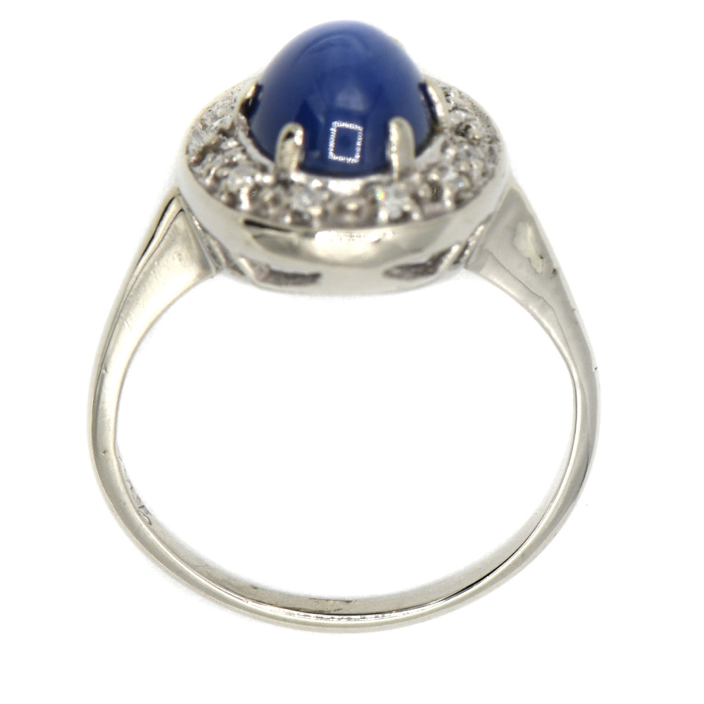 Cabochon Lindy Star Ring with Diamond Halo in 14k White Gold