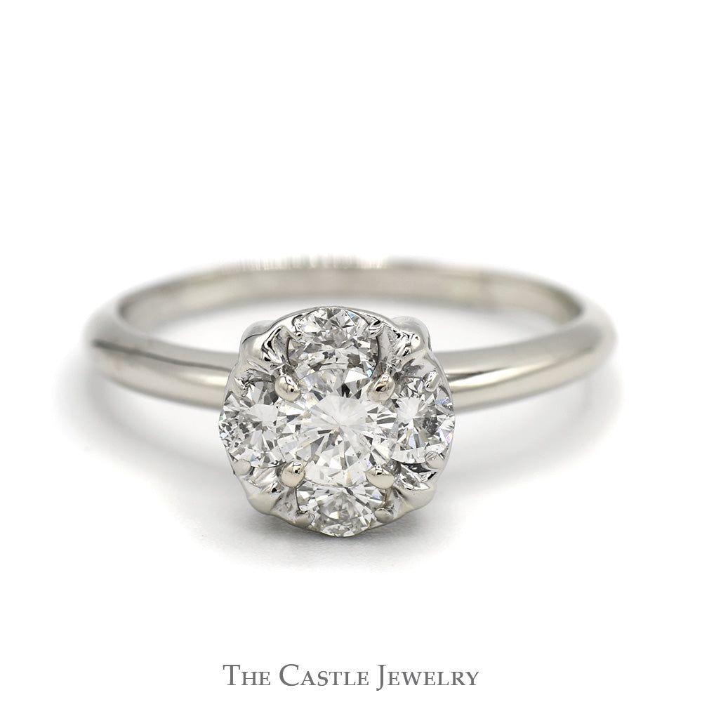 1cttw 5 Round Diamond Cluster Engagement Ring in 14k White Gold