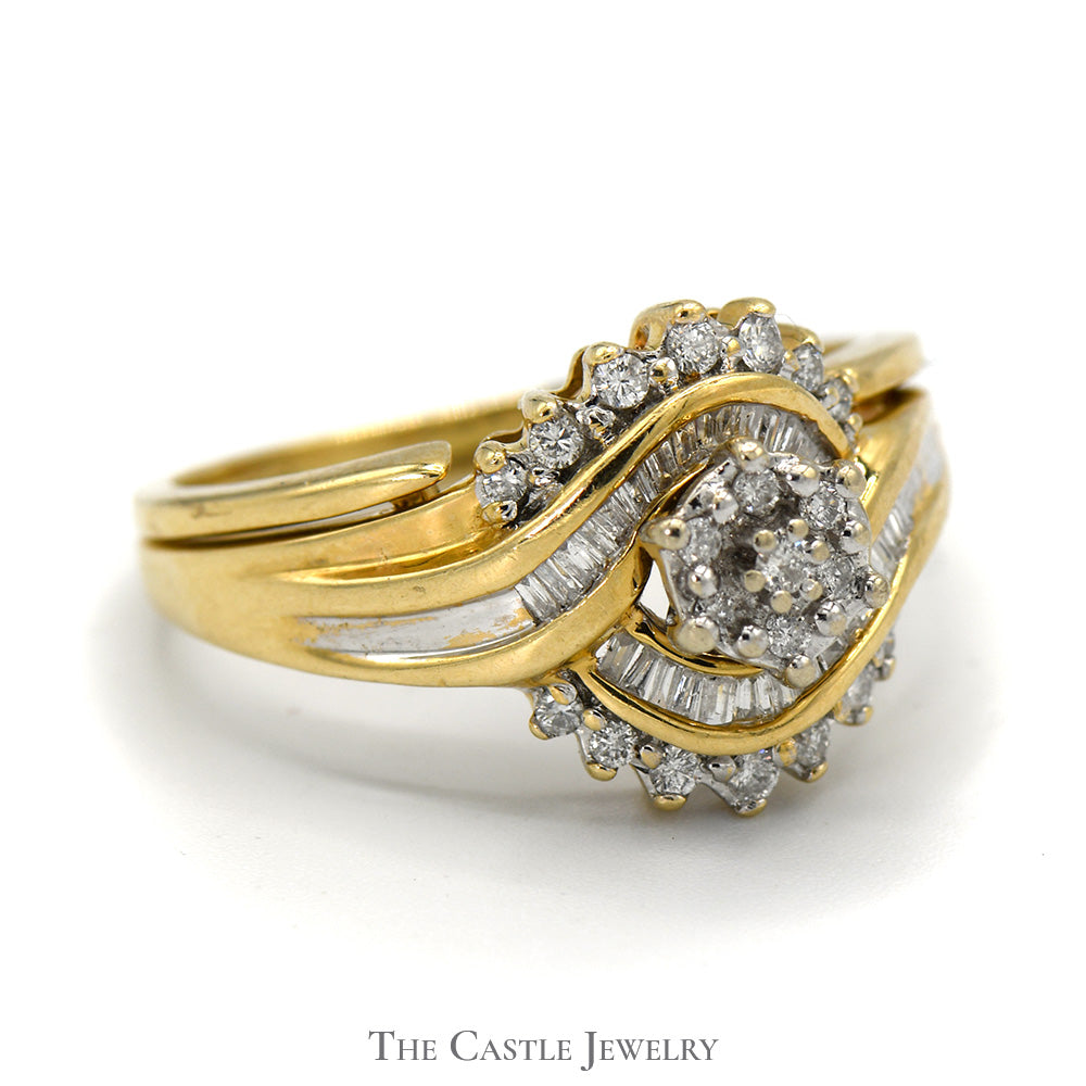 1/2cttw Baguette and Round Diamond Cluster Ring 14k Yellow Gold