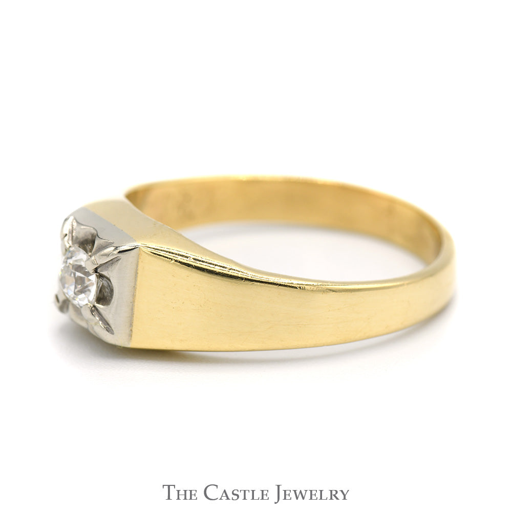 Men's Round Diamond Solitaire Ring in 14k Yellow Gold