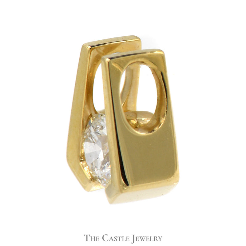 Tension Set Round Brilliant Cut Diamond Solitaire Slide Pendant in 14k Yellow Gold