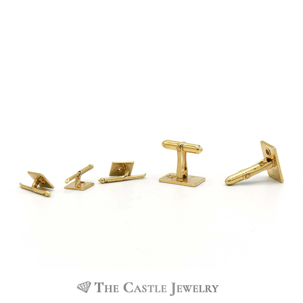 Diamond Cuff Links and Shirt Buttons Set in 14K Yellow Gold