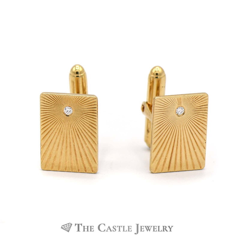 Diamond Cuff Links and Shirt Buttons Set in 14K Yellow Gold