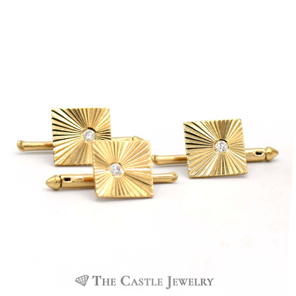 Diamond Cuff Links and Shirt Buttons Set in 14K Yellow Gold