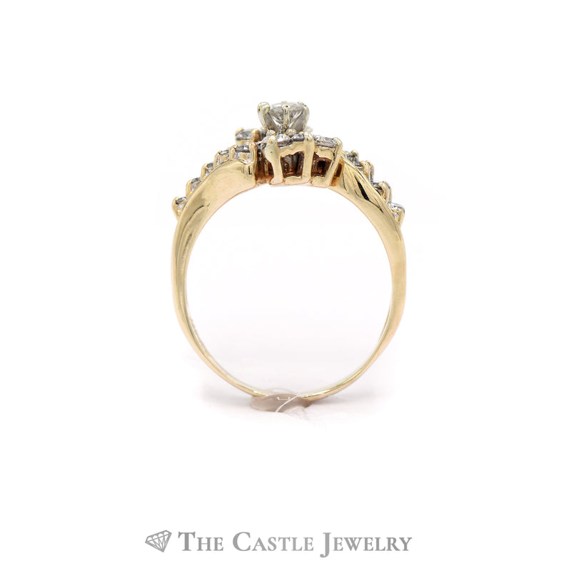 Soldered 1cttw Round Diamond Bridal Set with Diamond Accents in 14k Yellow Gold