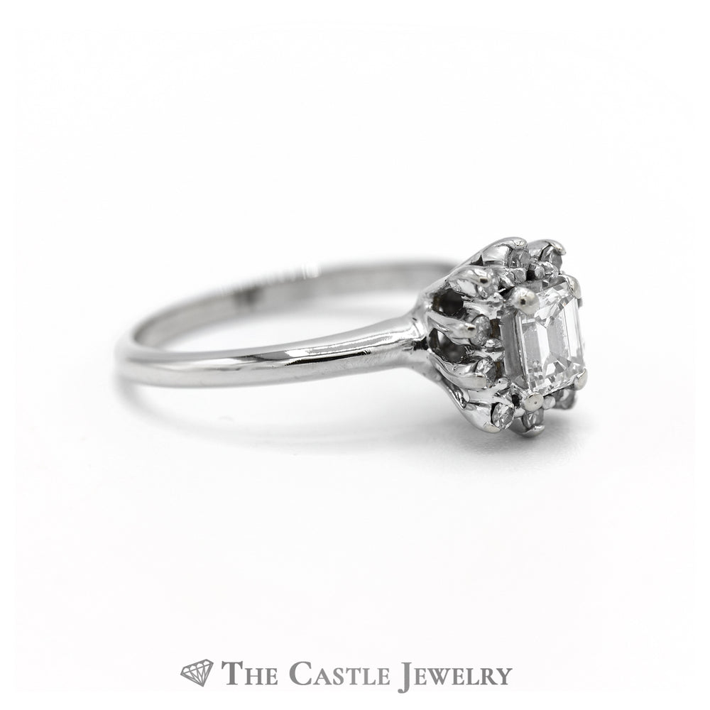 Emerald Cut Diamond Engagement Ring with Diamond Halo