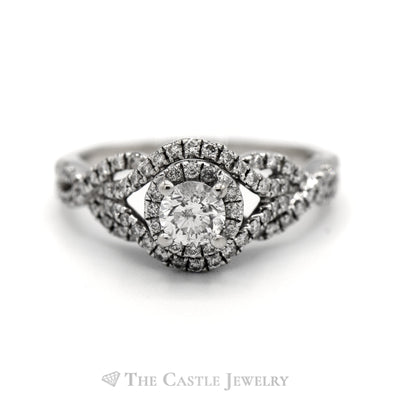 1CTTW Diamond Engagement Ring with Accents in 14KT White Gold
