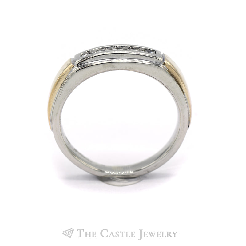 Men's Two-Toned Diamond Channel Set Wedding Band in 14KT White & Yellow Gold