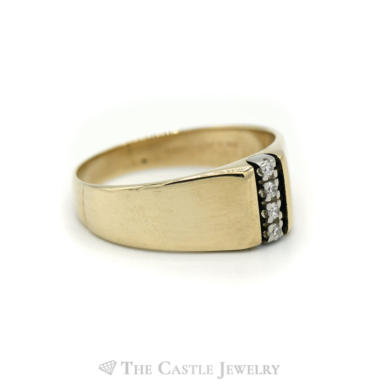 Men's 4 Round Cut Vertical Diamond Ring in 14KT Yellow Gold