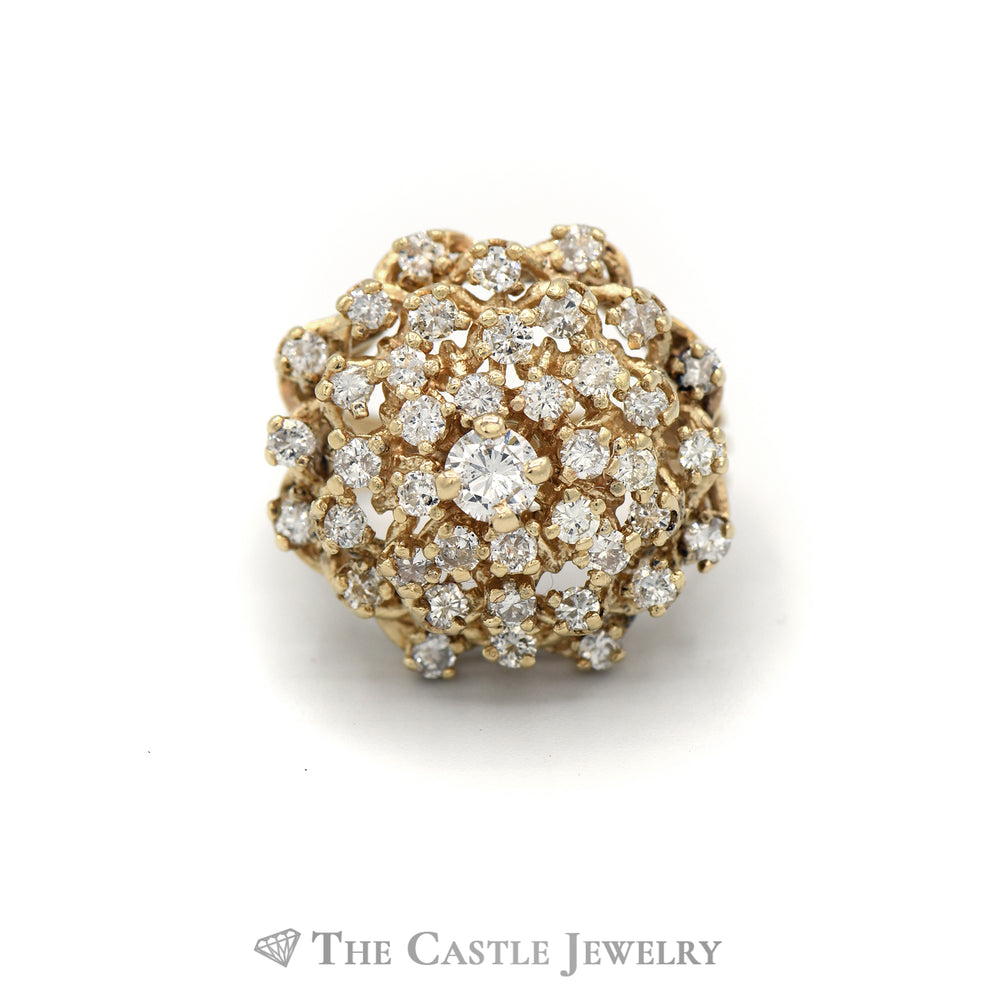 Dome Shaped 2cttw Diamond Cluster Ring in 14k Yellow Gold