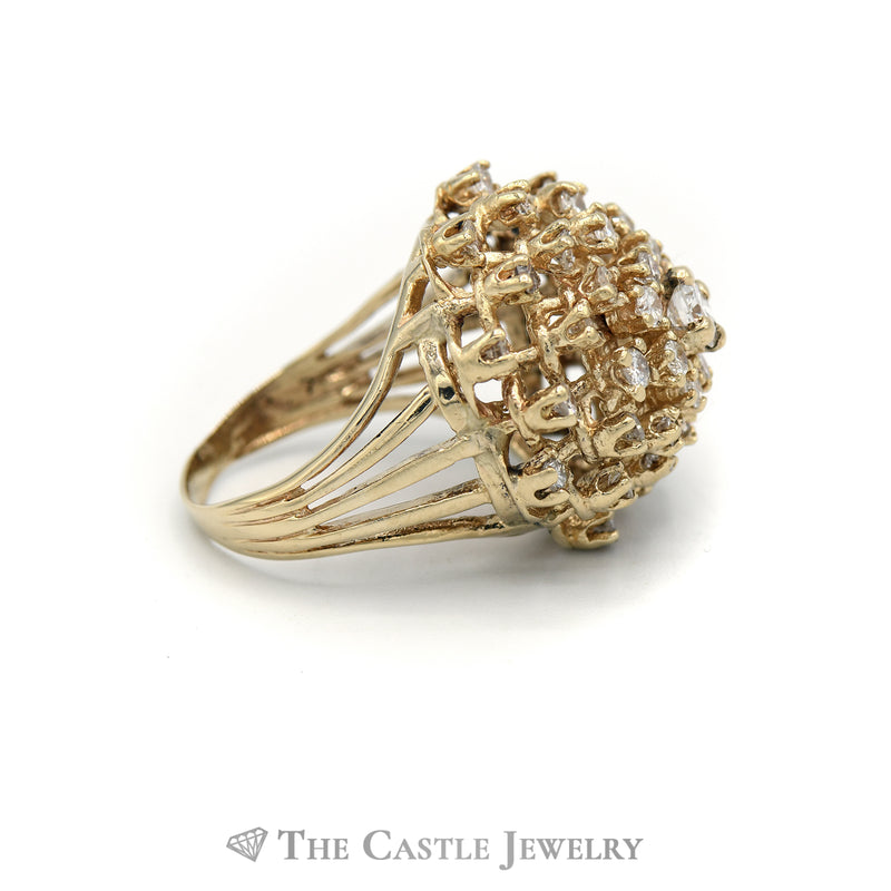 Dome Shaped 2cttw Diamond Cluster Ring in 14k Yellow Gold
