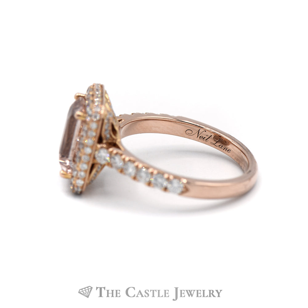 Neil Lane Radiant Cut Morganite Ring with 1cttw Diamond Accents in 14k Rose Gold