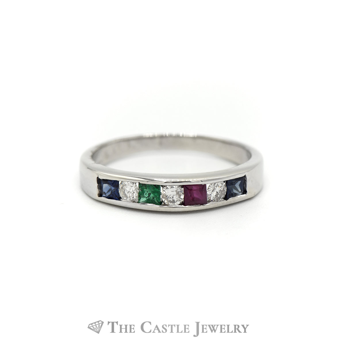 .15CTTW Diamond and Multi Colored Gemstone Wedding Band in 14KT White Gold