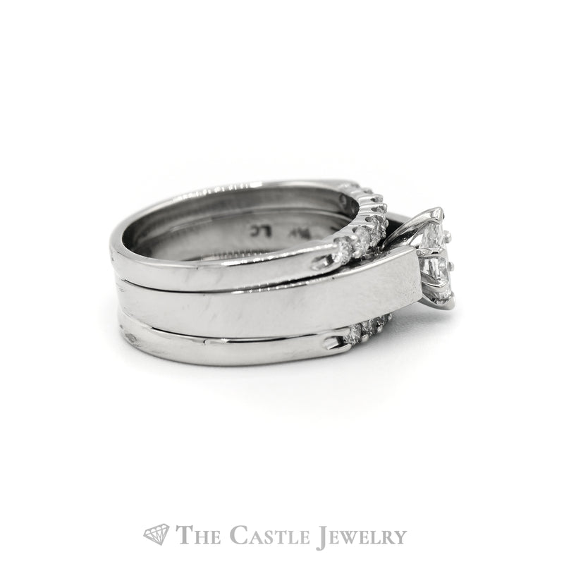 1cttw Marquise Diamond Soldered Bridal Set with Diamond Bands in 14k White Gold