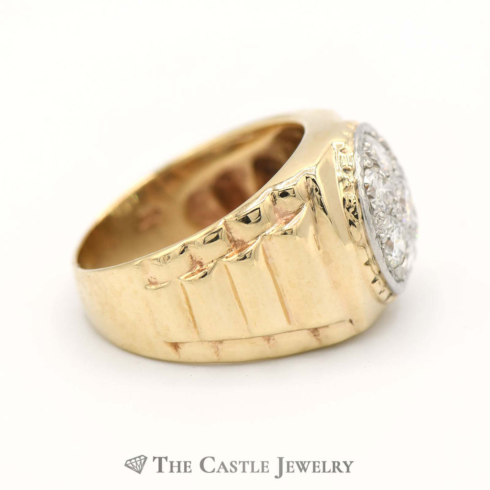 7 Diamond Cluster Ring in 14k Yellow Gold Ridged Style Sides