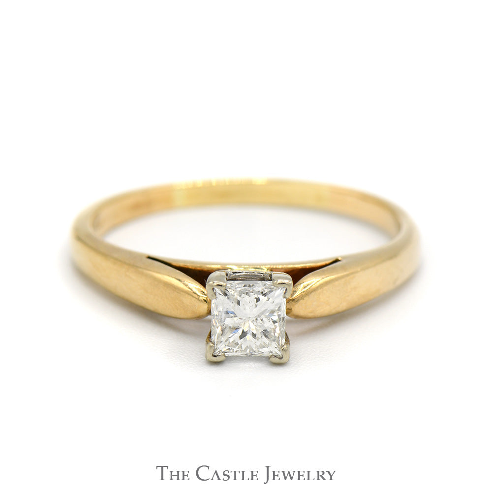 .55ct Princess Cut Diamond Solitaire Engagement Ring in 14k Yellow Gold Cathedral Mounting