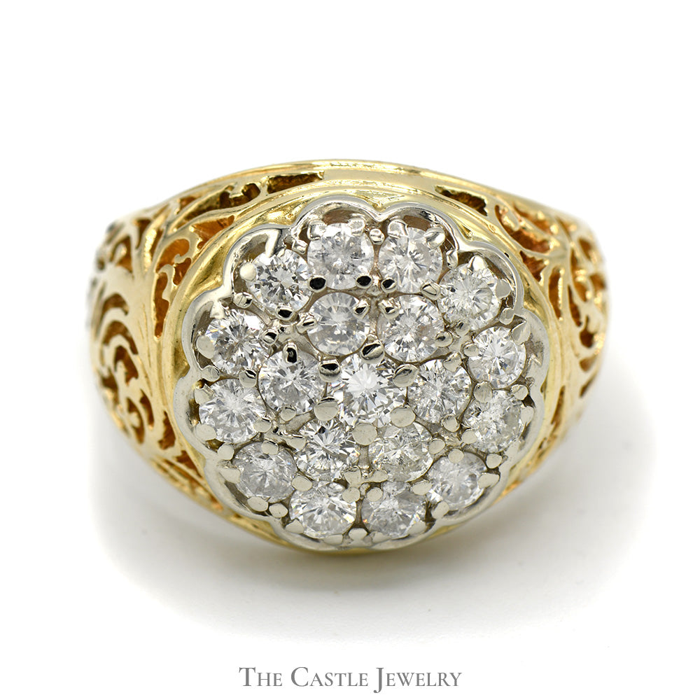 2cttw Diamond Kentucky Cluster Ring in 10k Yellow Gold