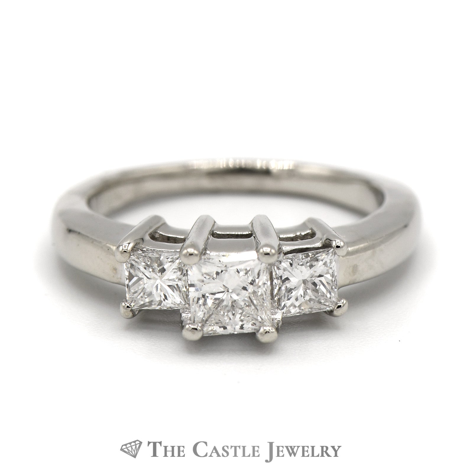 1cttw Princess Cut Diamond Three Stone Engagement Ring in 14k White Go ...