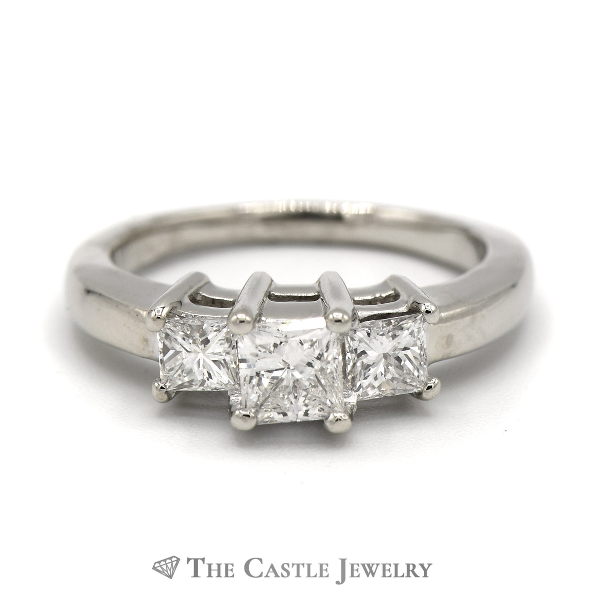 1cttw Princess Cut Diamond Three Stone Engagement Ring in 14k White Gold